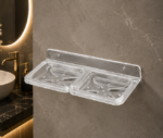 Angled View of AquaBath Transparent ABS Double Wall Mounted Soap Dish 10 × 5 × 1 Inches