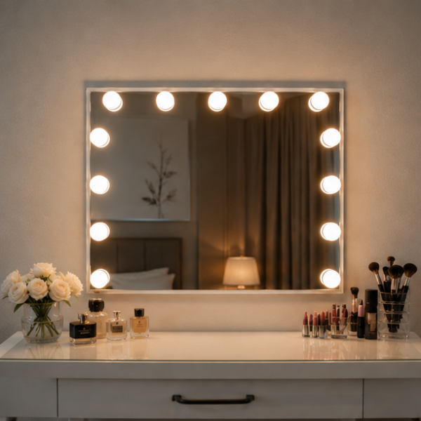 AquaBath Hollywood Vanity Mirror with LED Bulbs Front View 24 × 18 Inches