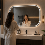 Person Using AquaBath Premium LED Bathroom Mirror