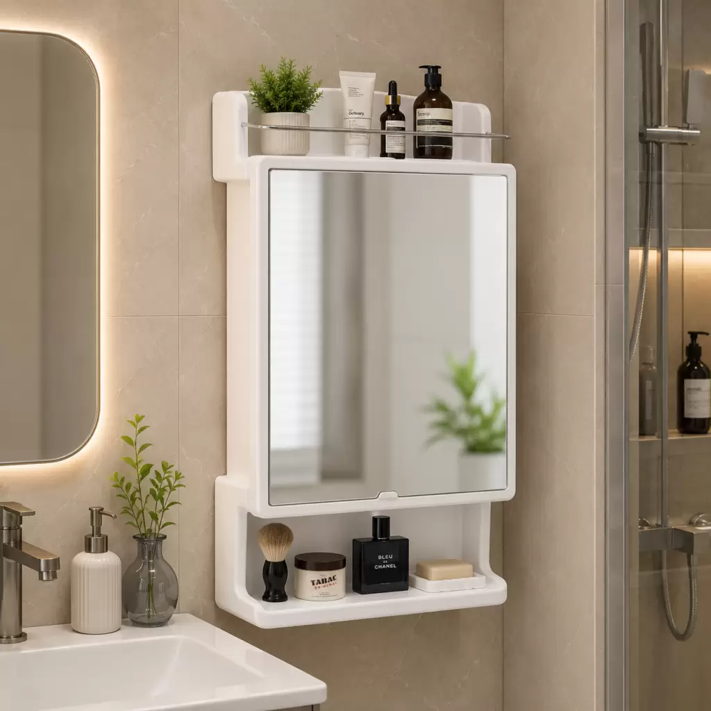 AquaBath Rich Look ABS Bathroom Cabinet with Mirror Door 18 × 6 × 30 Inches Wall Mounted Storage Cabinet