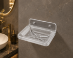 Angled View of AquaBath Transparent ABS Wall Mounted Soap Dish 5.5 × 4 Inches
