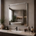 Angled View of AquaBath Stainless Steel Frame Bathroom Mirror