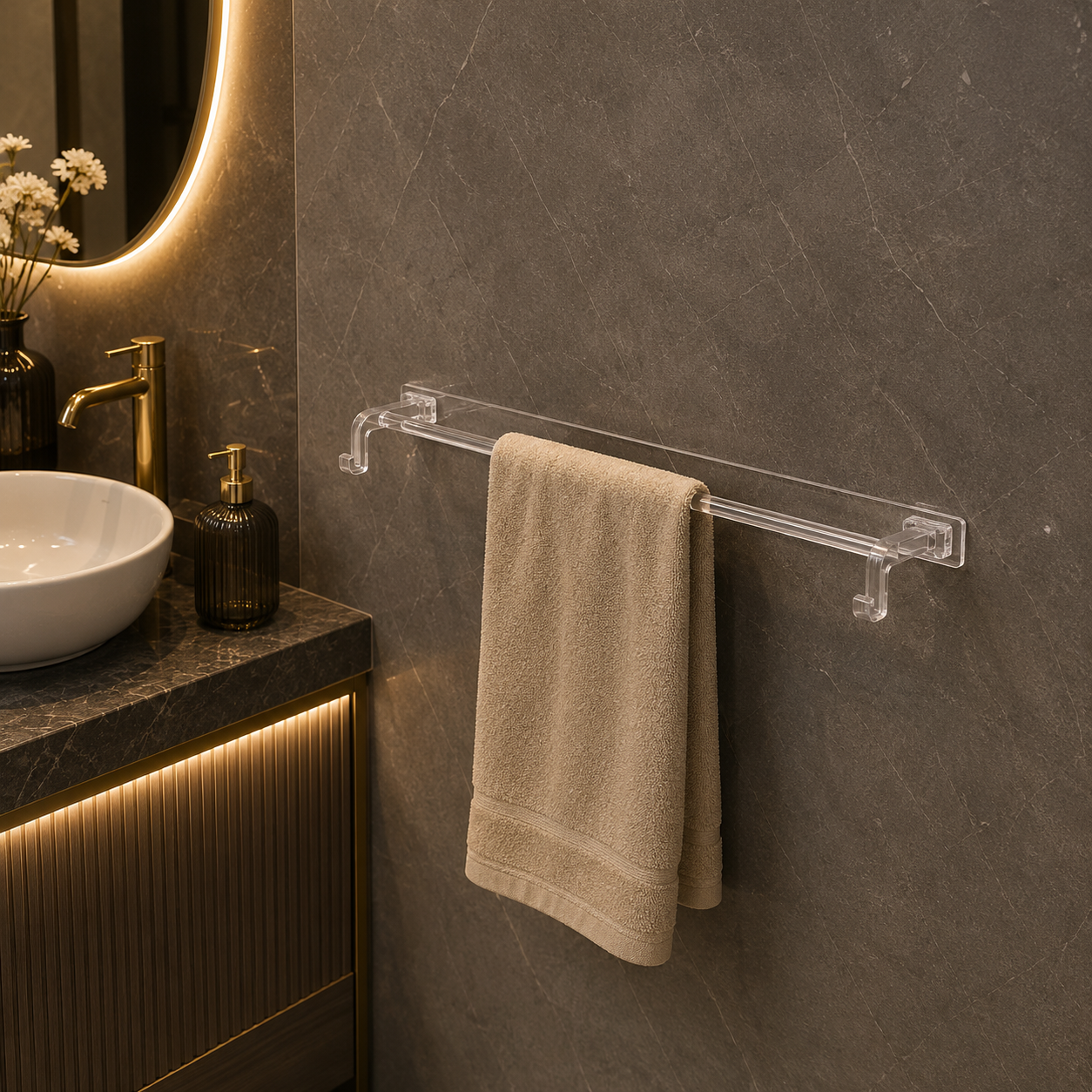 Transparent ABS Towel Rod – AquaBath AquaBath Transparent ABS Towel Rod 24 × 4 Inches Wall Mounted Bathroom Towel Bar