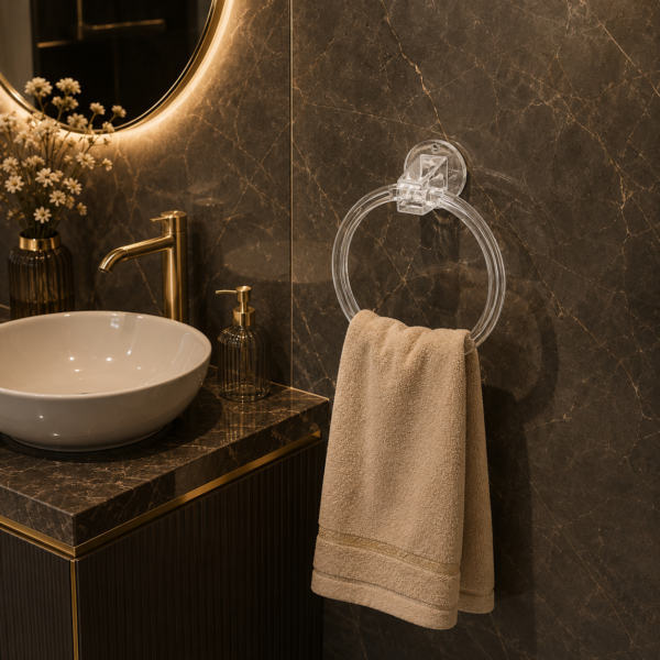 AquaBath Transparent ABS Towel Ring Rod 7 × 7 Inches Wall Mounted Bathroom Towel Holder