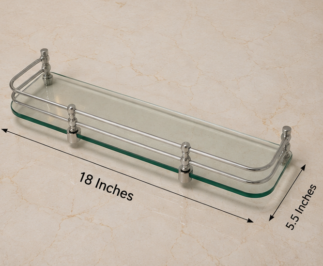 AquaBath Premium Glass Wall Shelf Dimensions Dimension View of AquaBath Tempered Glass Wall Shelf Showing 18 × 5.5 Inch Size
