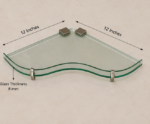 Dimension View of AquaBath Designer Tempered Glass Corner Shelf Showing 12 × 12 Inches with 8 mm Glass Thickness